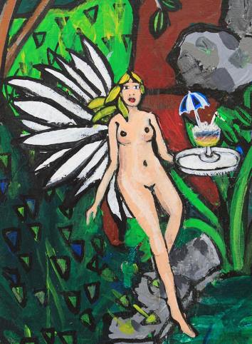 nude woman with feathers, Johnny Langton-Lockton
